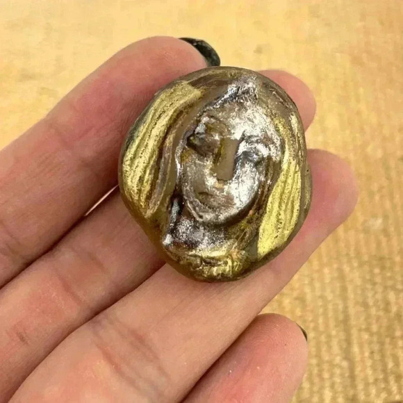 VTG Woman Abstract Pin Jewelry Handmade Gold Silver Lady Head Face Unique - Picture 3 of 7